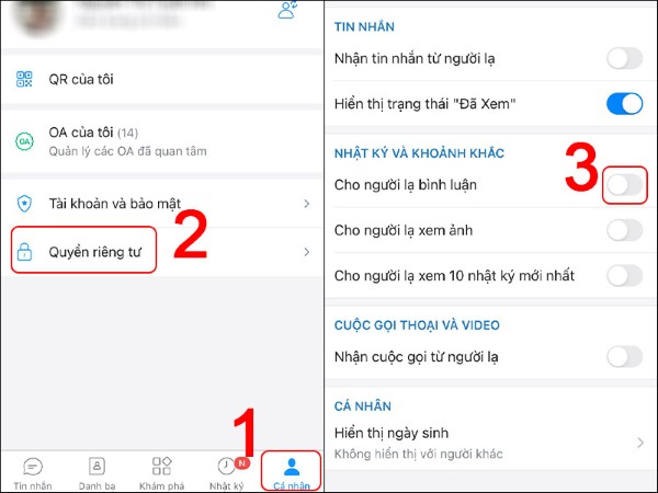 Chọn Quyền riêng tư