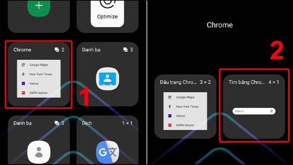 Chọn tiện ích Google Search hoặc Google Tìm kiếm