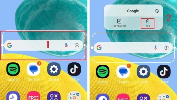 Kéo thanh Google vào biểu tượng thùng rác