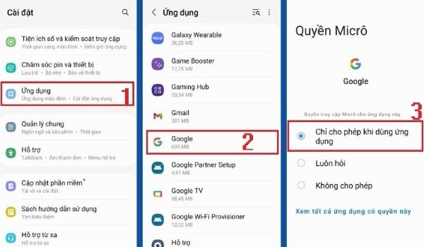 Bật quyền truy cập micro cho ứng dụng Google 