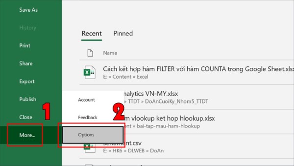 Mở mục File → chọn More