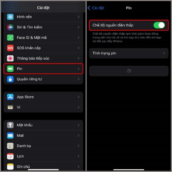 Bật công tắc Chế độ nguồn điện thấp