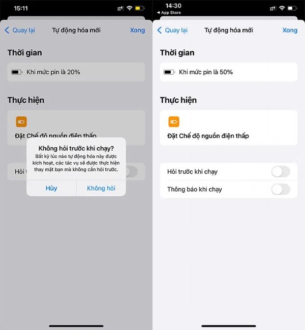 Tắt mục Hỏi trước khi chạy 