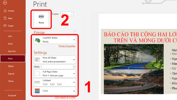 Thiết lập các tùy chọn mong muốn