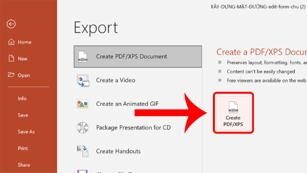 Chọn Create PDF/XPS