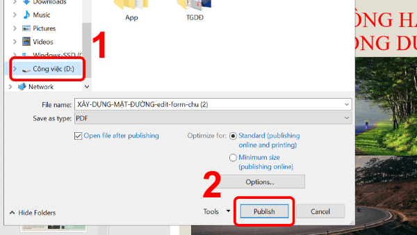 Chọn nơi lưu > Nhấn Publish