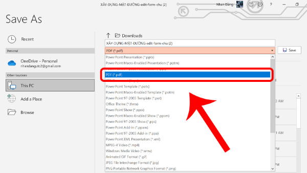 Chọn định dạng PDF