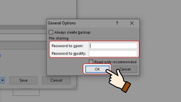 Xóa mật khẩu đã đặt > Nhấn OK