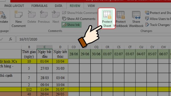 Chọn Protect Sheet