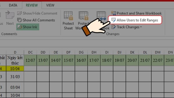 Chọn Allow Users to Edit Ranges