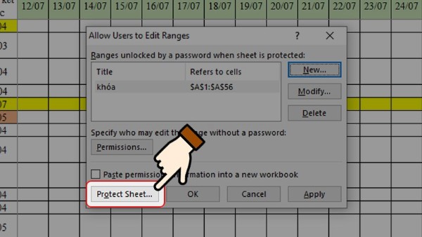 Chọn Protect Sheet