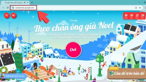 Mở trình duyệt và truy cập trang Santa Tracker