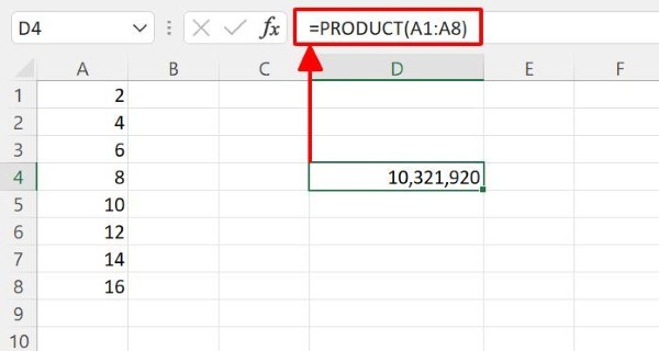 Hàm PRODUCT dùng để nhân tất cả các đối số được chọn 