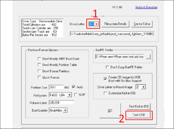 Nhấn “Test USB”