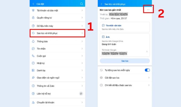 Chọn vào Sao lưu và khôi phục