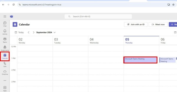 Chọn ngày có cuộc họp trong Calendar