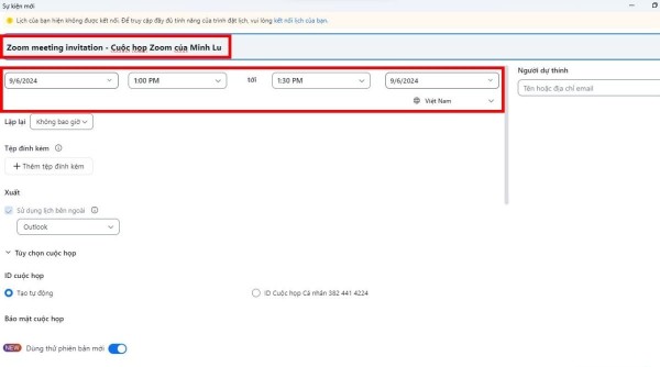 Nhập các thông tin cuộc họp