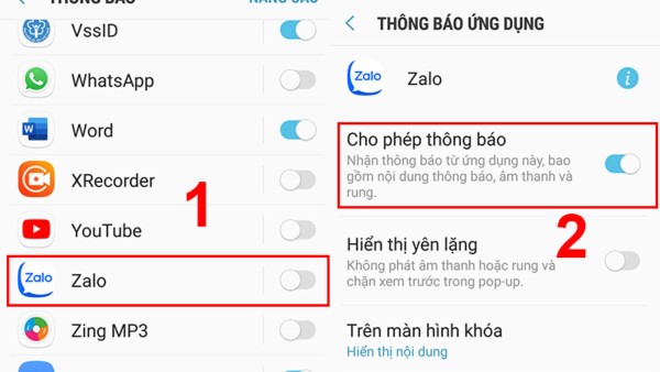 Kích hoạt tính năng thông báo cho ứng dụng Zalo