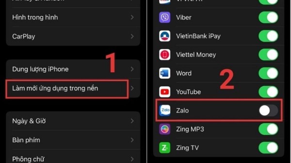 Bật  Làm mới ứng dụng trong nền