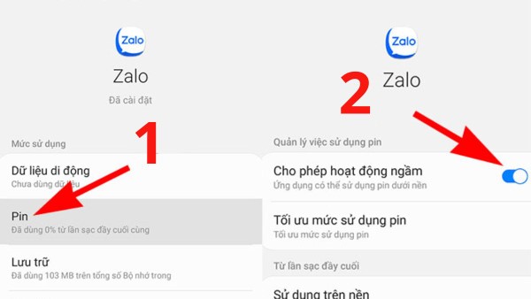 Bật mục Cho phép hoạt động nền