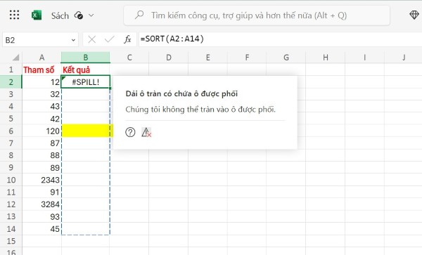 Excel không thể tự sửa lỗi #SPILL