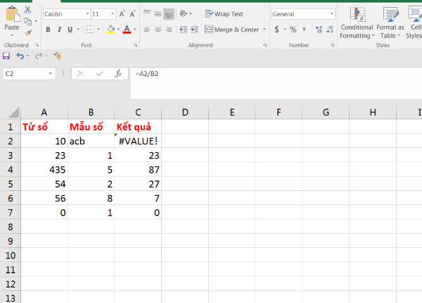 Lỗi #Value!
