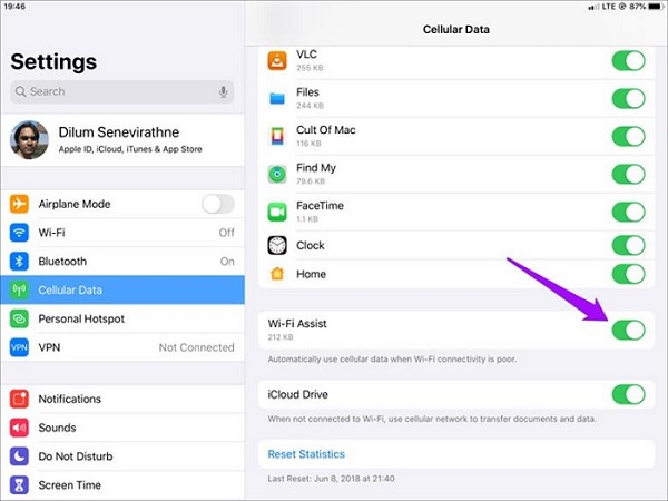 Bật Wi-Fi Assist để sóng Wi-Fi được ổn định