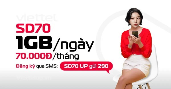 Gói gói SD70 giá 70.000đ/tháng cho 30Gb data