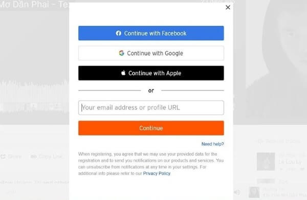 Đăng nhập SoundCloud hoặc tạo tài khoản mới