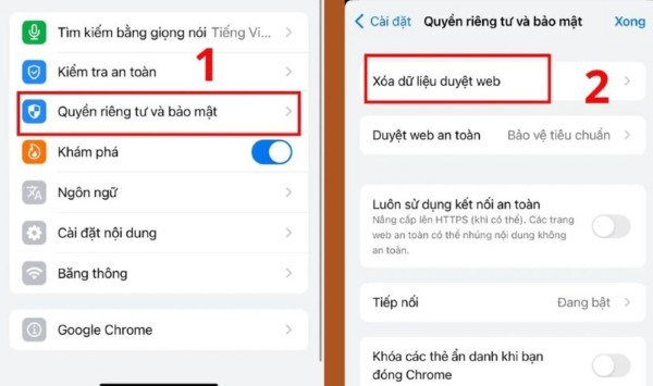 Chọn Quyền riêng tư và bảo mật