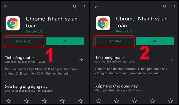 Nhấn Cài đặt hoặc Cập nhật Chrome