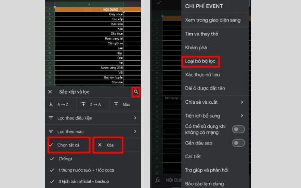 Chọn More → Loại bỏ bộ lọc
