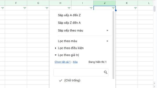 Google Sheets cung cấp đa dạng nhiều tùy chọn lọc 