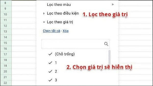 Thiết lập bộ lọc theo giá trị