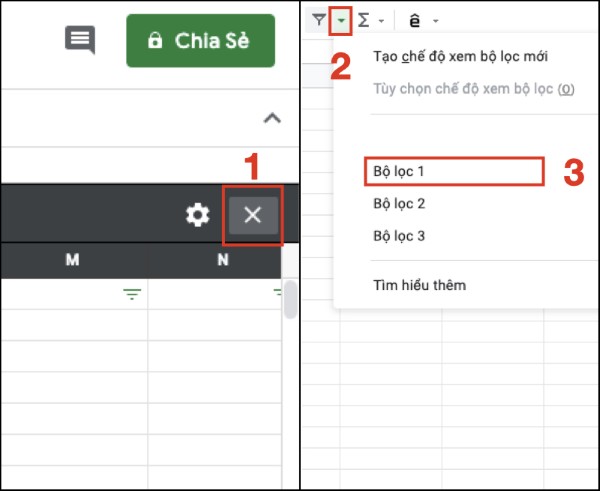 Nhấn nút X ở góc phải trên để quay lại chế độ xem toàn bộ dữ liệu