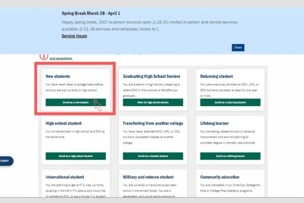 Chọn vào "Enroll as a New Student"