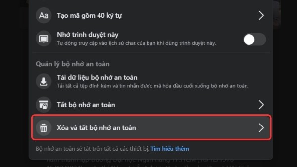 Nhấn Xóa và tắt bộ nhớ an toàn