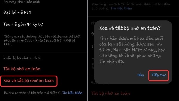 Nhấn Tiếp tục để xác nhận tắt