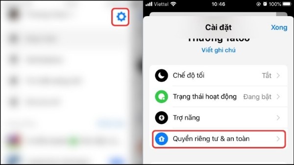 Chọn biểu tượng Cài đặt