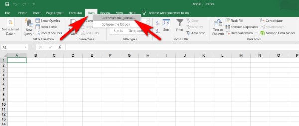 Mở thanh công cụ → chọn Customize the Ribbon