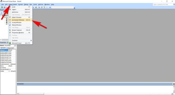 Chọn View → chọn Immediate Window 