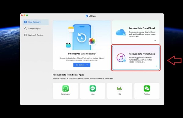 Bật chế độ “Recover Data from iTunes”