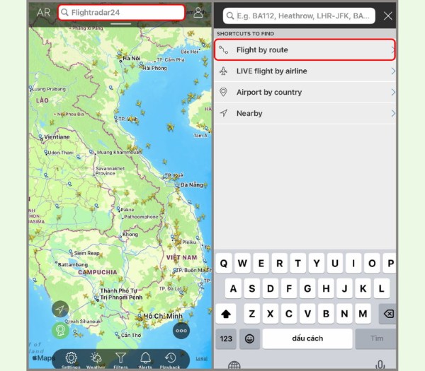 Chọn Flight by route