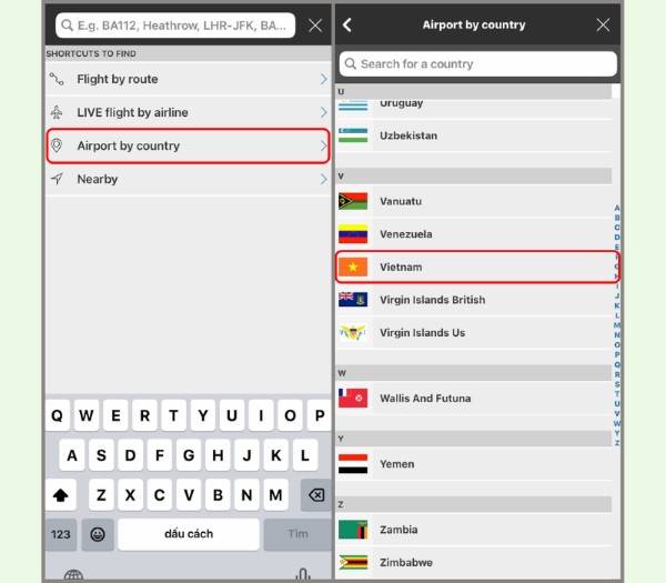 Chọn Airport by country