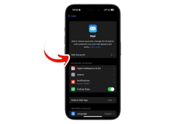 Quay lại chọn Mail Account