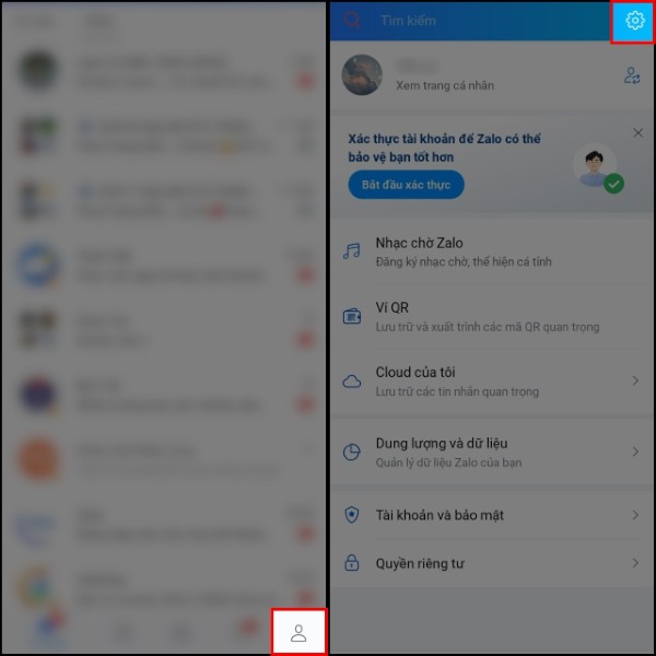 Mở vào Cài đặt