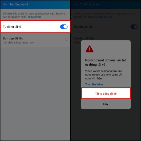 Tắt tính năng tự động tải về