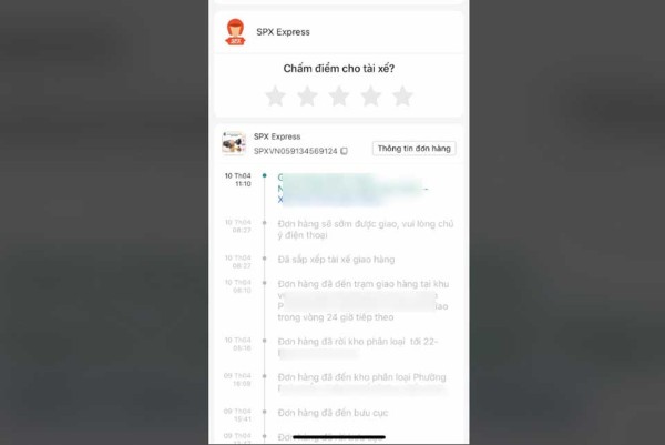 Hệ thống sẽ hiển thị thông tin trạng thái vận đơn SPX 