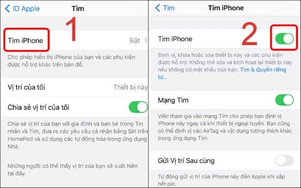 Bật mục Tìm iPhone