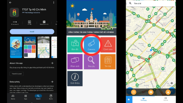 Chọn mục Camera và khu vực muốn xem